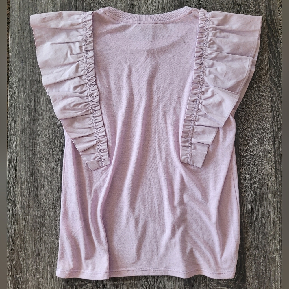 NWT Express Skimming Linen-Blend Crew Neck Flutter Sleeve Tee - Lavender - Picture 4 of 4